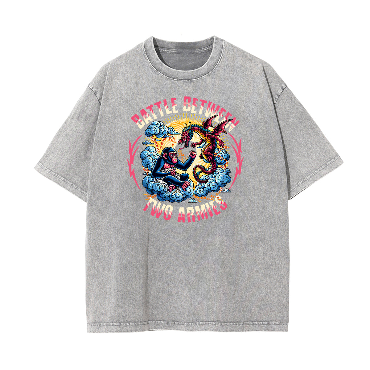 Stone Wash Asian Style Pattern T Shirt