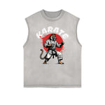 Frayed Edge Asian Style Graphic Tank Top