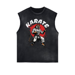 Distressed Sleeveless Asian Style Pattern Tee