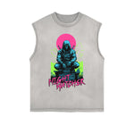 Frayed Edge Asian Style Graphic Tank Top