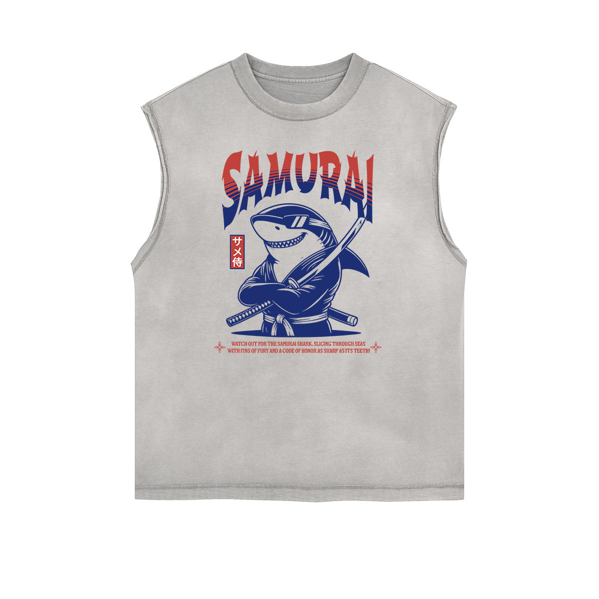 Frayed Edge Asian Style Graphic Tank Top