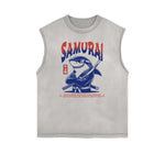 Frayed Edge Asian Style Graphic Tank Top