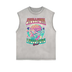 Distressed Sleeveless Skull Pattern Tee