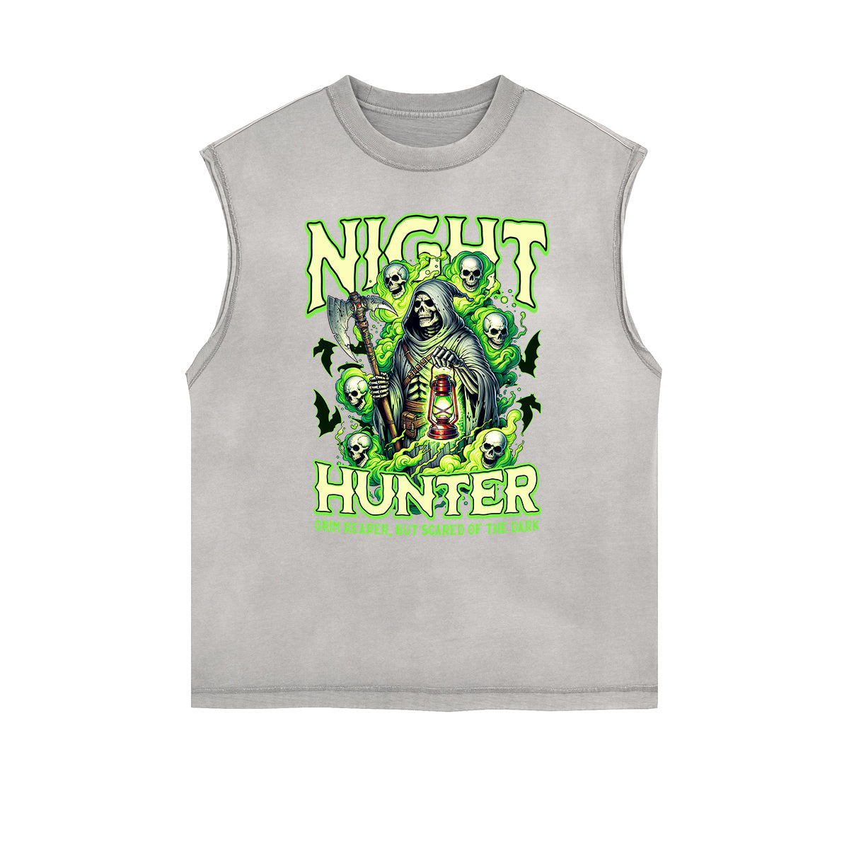 Distressed Sleeveless Skull Pattern Tee