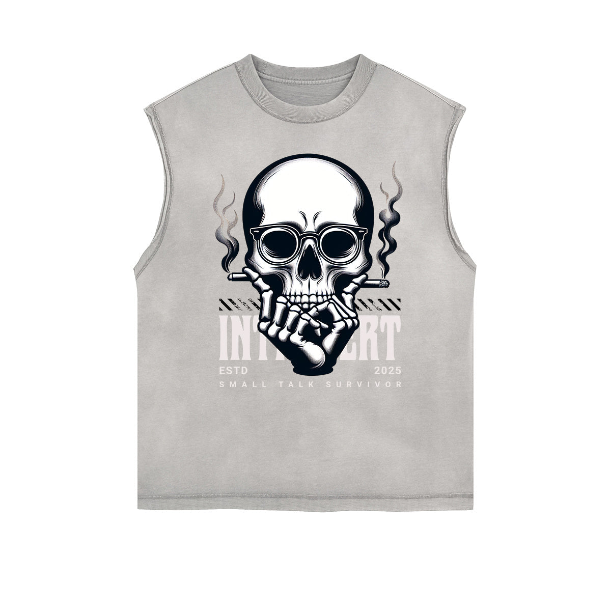 Distressed Sleeveless Skull Pattern Tee