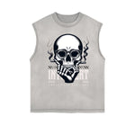 Distressed Sleeveless Skull Pattern Tee
