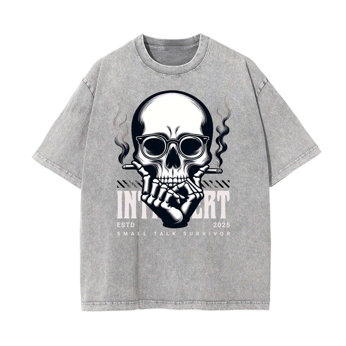 Stone Wash Skull Pattern T Shirt
