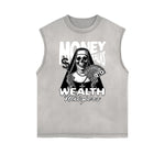 Distressed Sleeveless Skull Pattern Tee