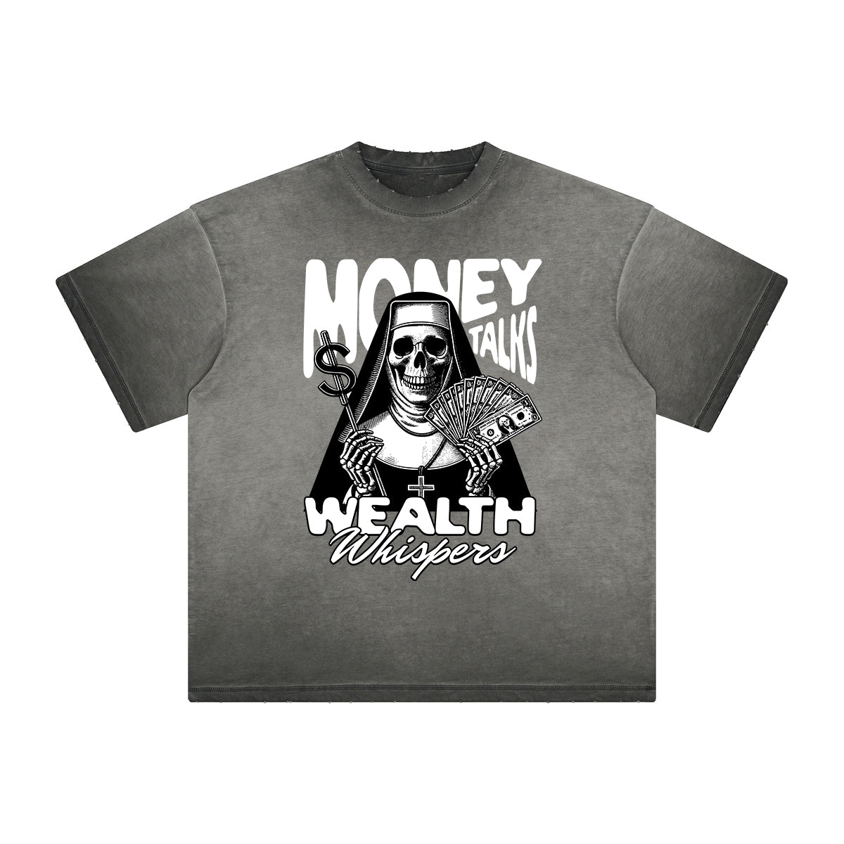 Vintage Frayed Skull Pattern Tee