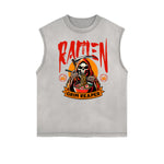 Distressed Sleeveless Skull Pattern Tee