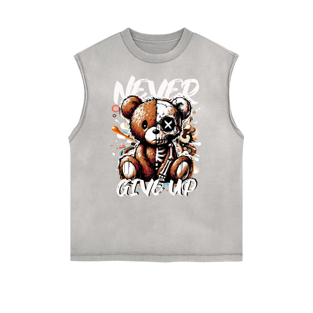 Distressed Sleeveless Skull Pattern Tee