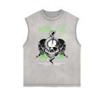 Distressed Sleeveless Skull Pattern Tee