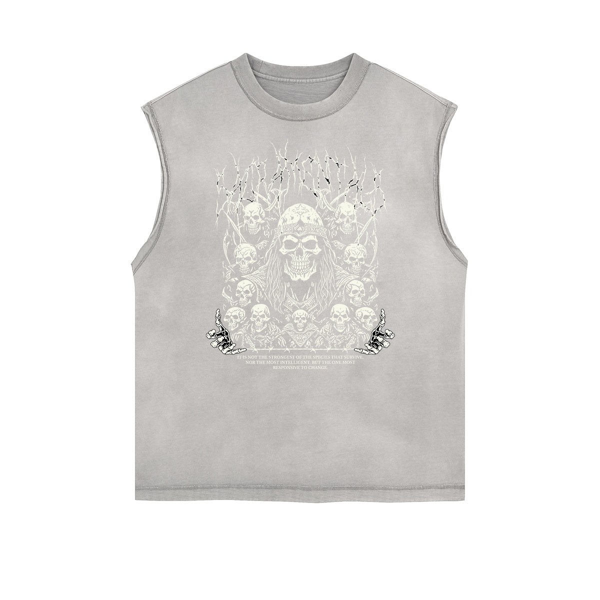 Distressed Sleeveless Skull Pattern Tee