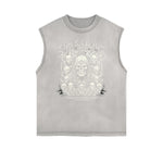 Distressed Sleeveless Skull Pattern Tee