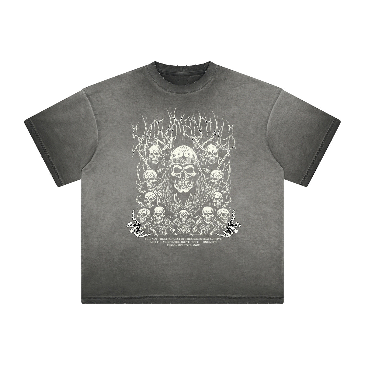 Vintage Frayed Skull Pattern Tee