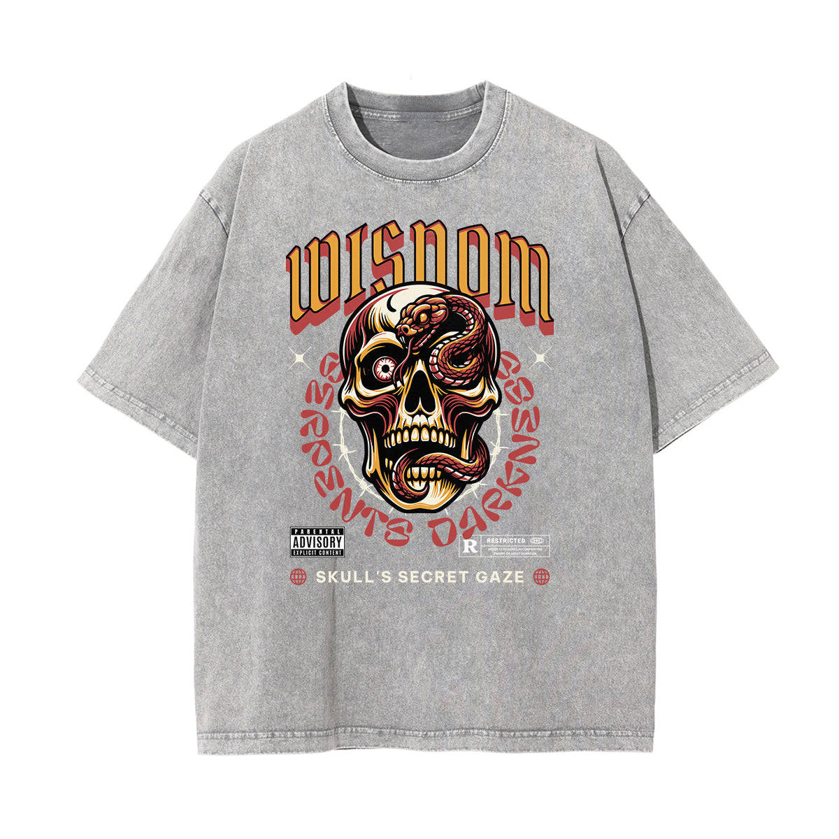 Stone Wash Skull Pattern T Shirt