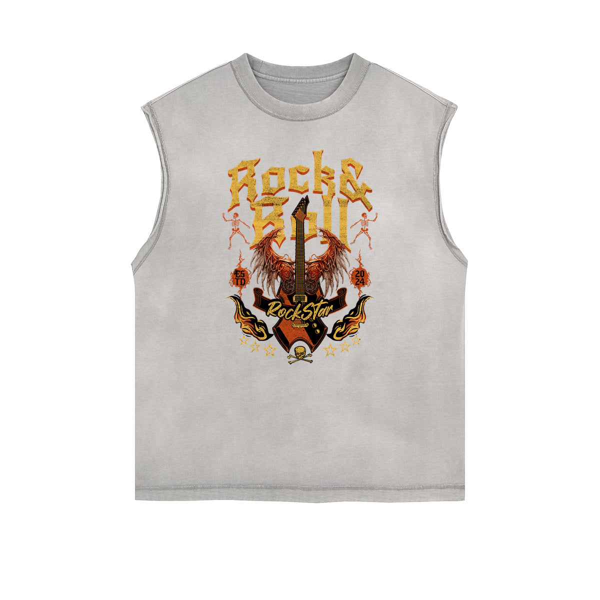 Distressed Sleeveless Rock Style Pattern Tee