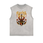 Distressed Sleeveless Rock Style Pattern Tee