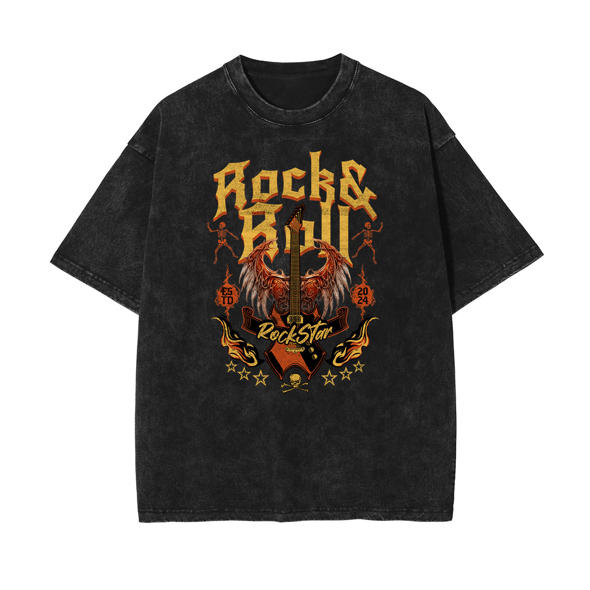 Stone Wash Rock Style Pattern T Shirt