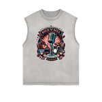 Distressed Sleeveless Rock Style Pattern Tee