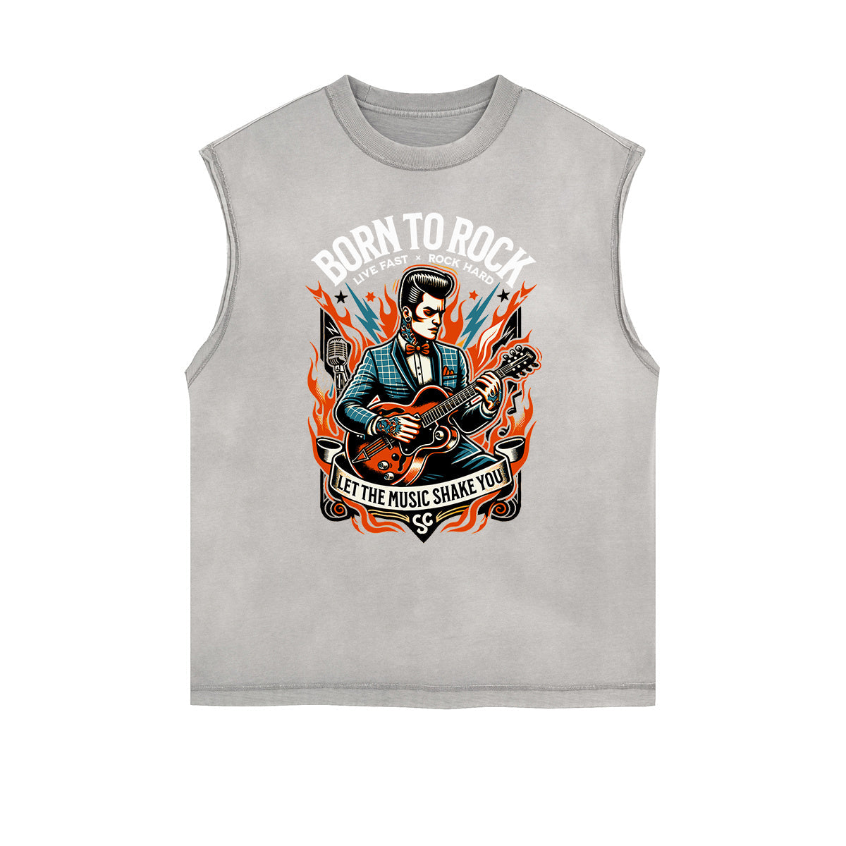 Distressed Sleeveless Rock Style Pattern Tee