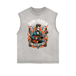 Distressed Sleeveless Rock Style Pattern Tee