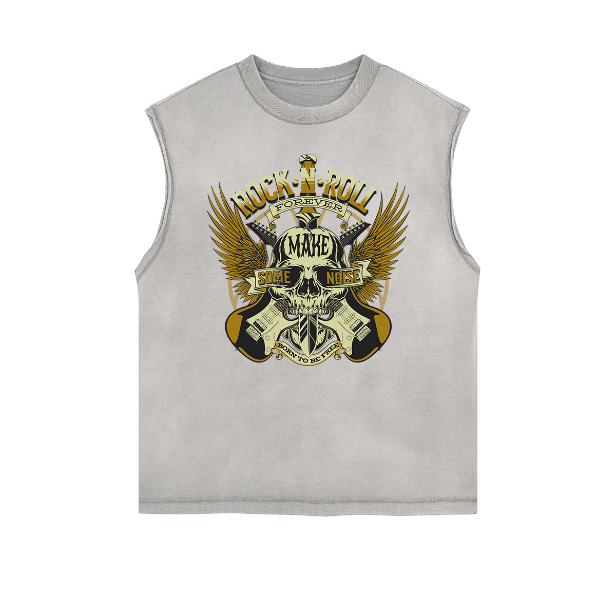 Distressed Sleeveless Rock Style Pattern Tee