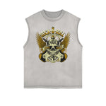 Distressed Sleeveless Rock Style Pattern Tee