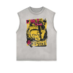 Distressed Sleeveless Rock Style Pattern Tee