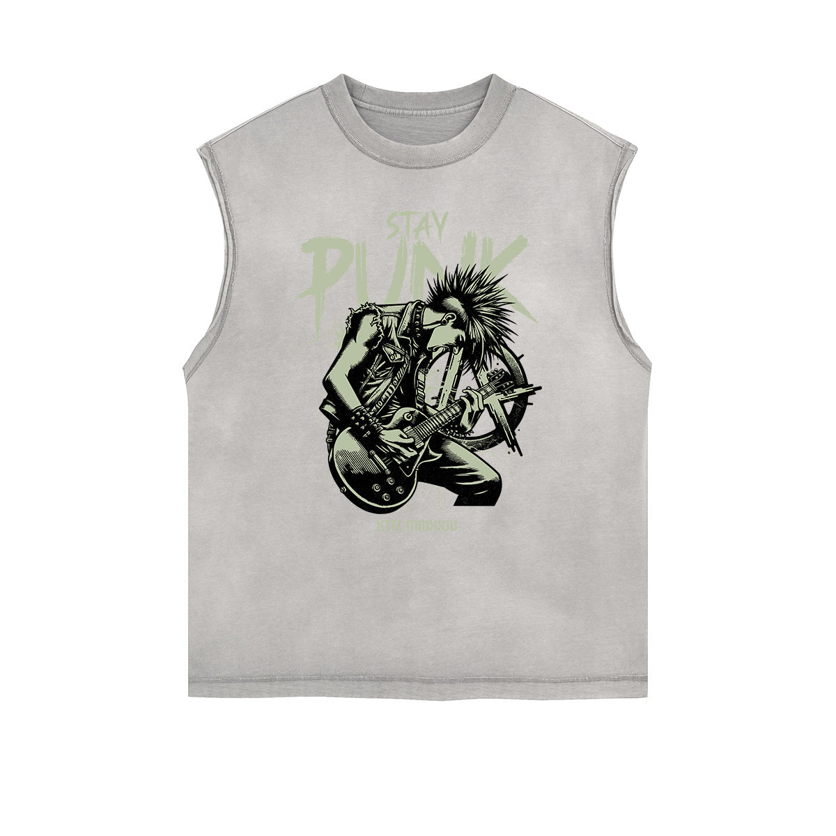 Distressed Sleeveless Rock Style Pattern Tee