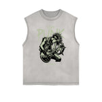 Distressed Sleeveless Rock Style Pattern Tee