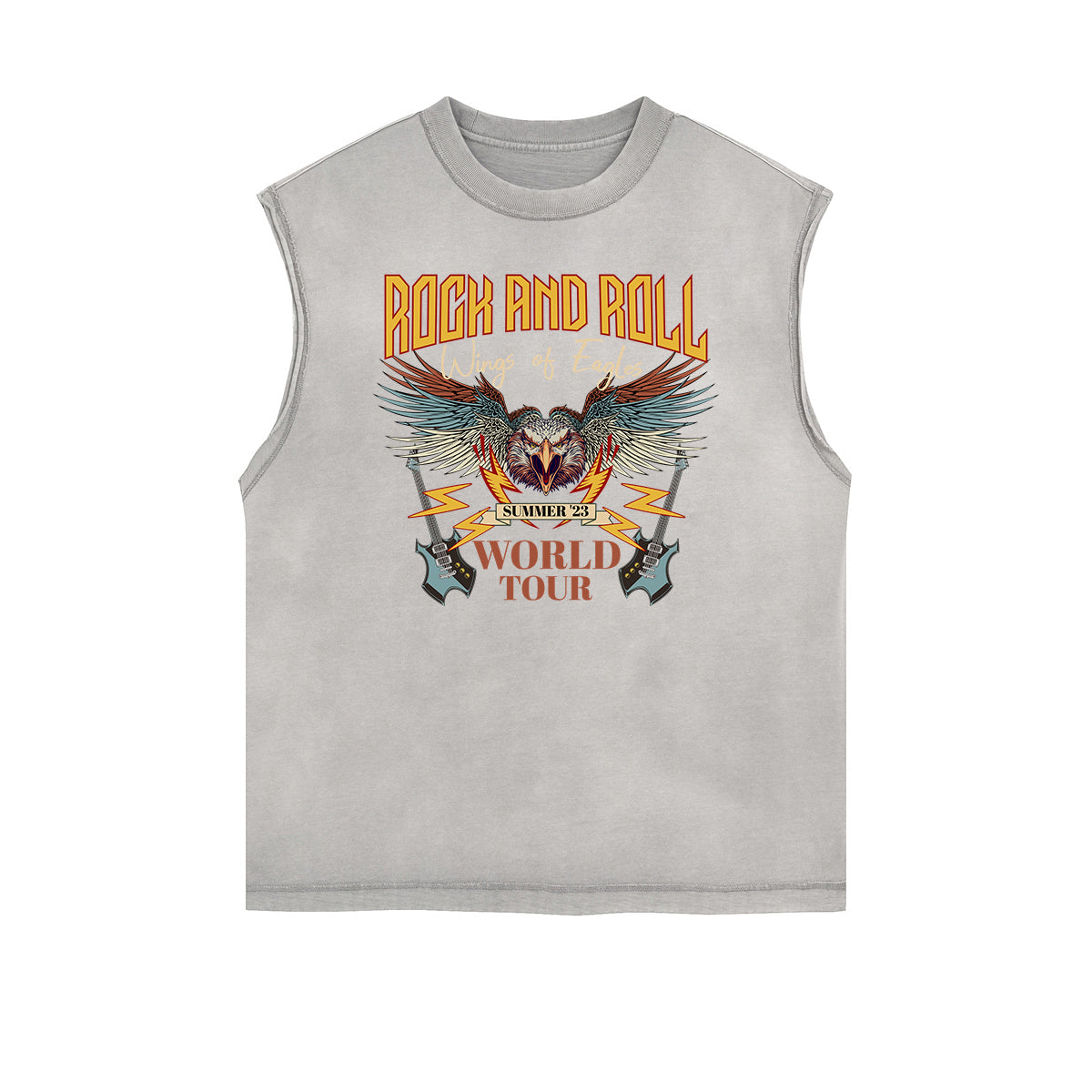 Distressed Sleeveless Rock Style Pattern Tee