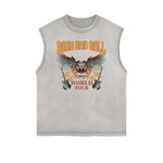 Distressed Sleeveless Rock Style Pattern Tee