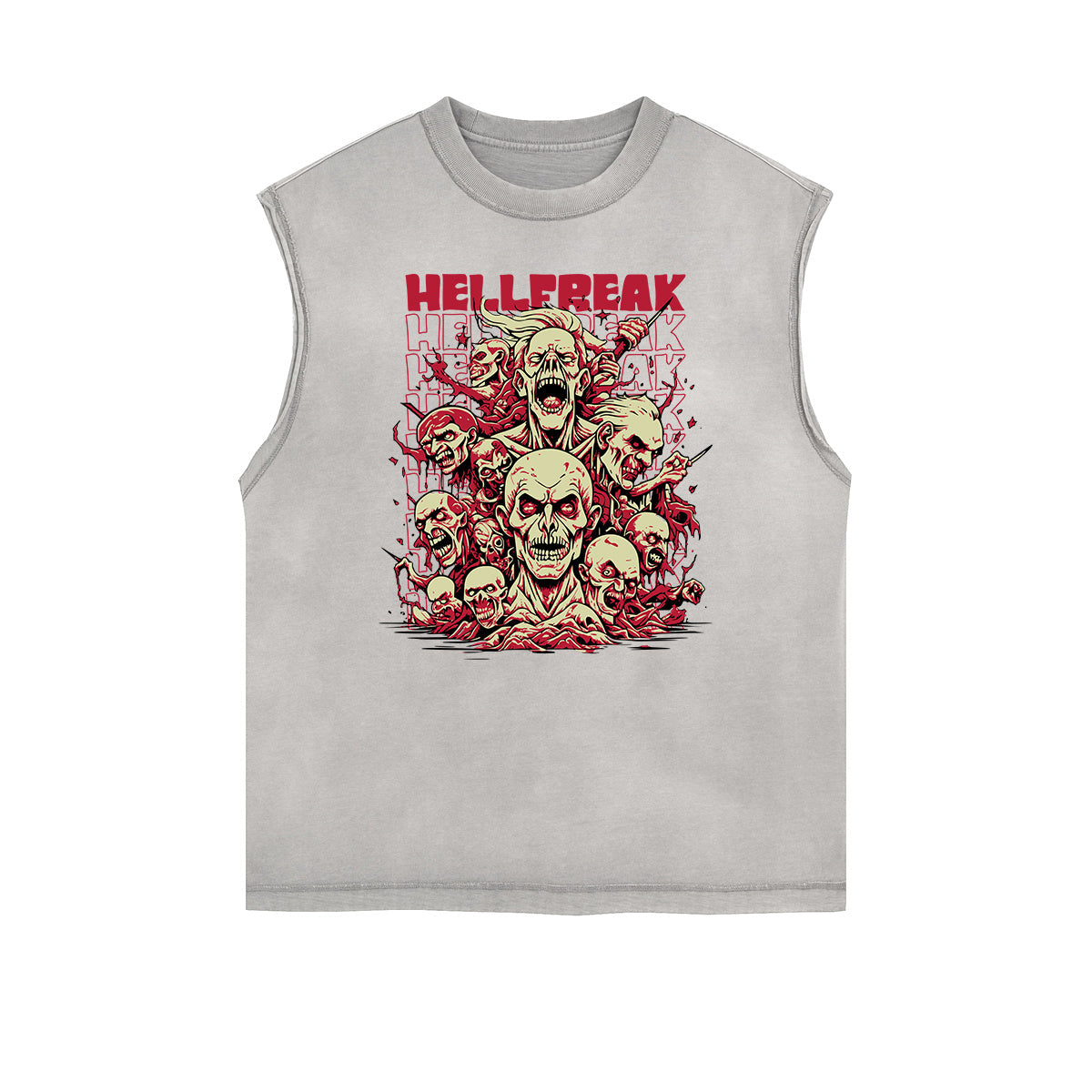 Distressed Sleeveless Rock Style Pattern Tee