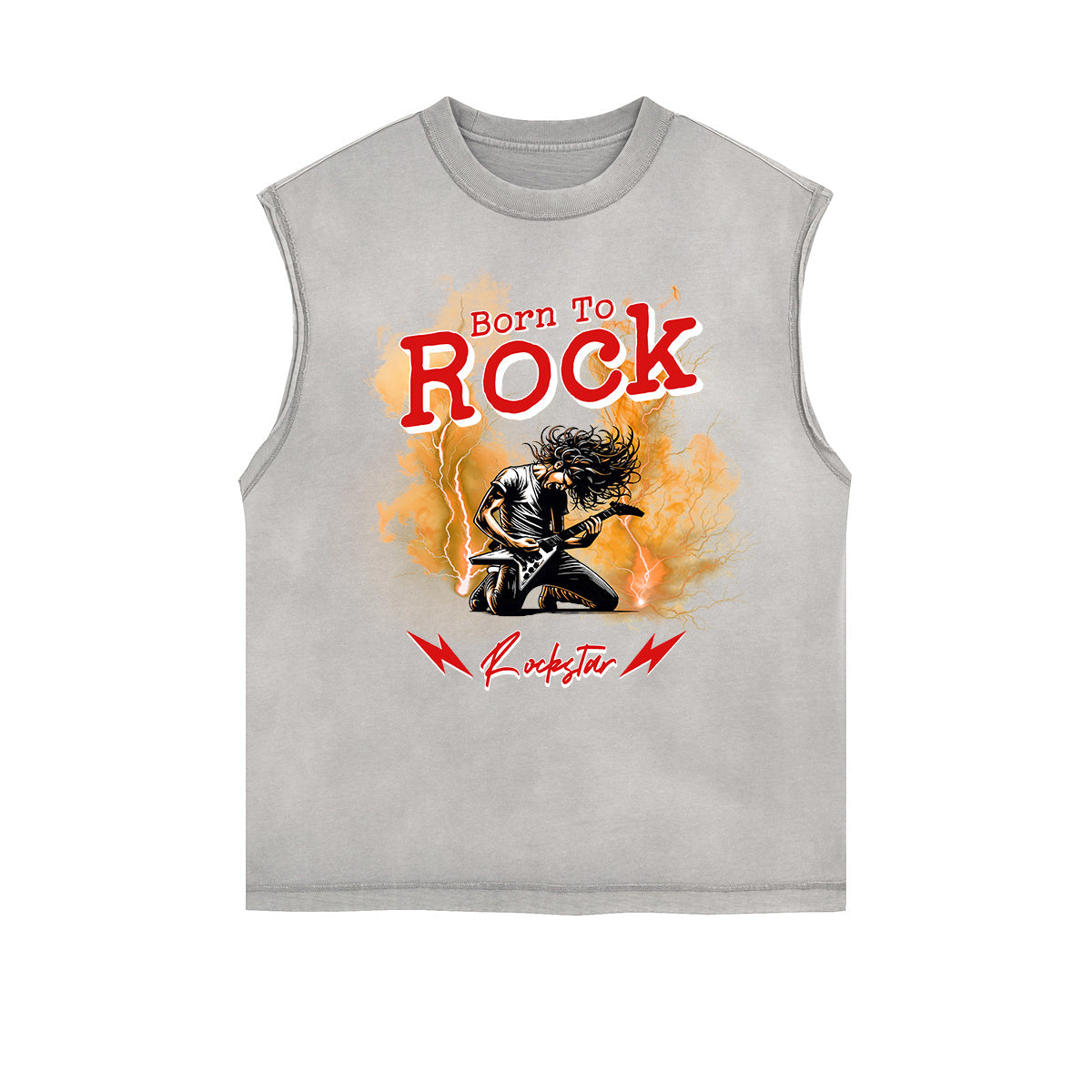 Distressed Sleeveless Rock Style Pattern Tee
