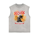 Distressed Sleeveless Rock Style Pattern Tee