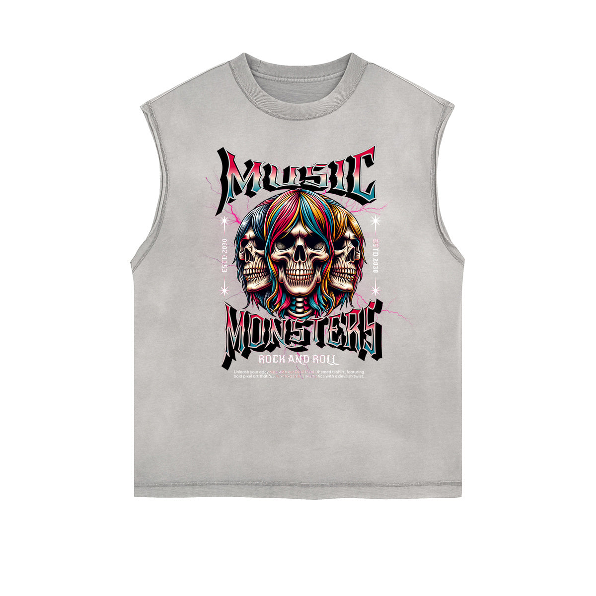 Distressed Sleeveless Rock Style Pattern Tee