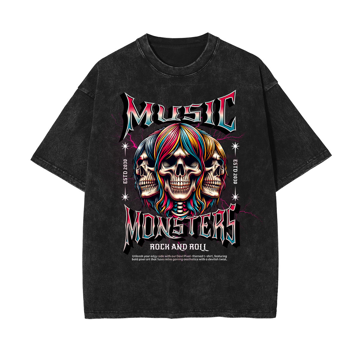 Stone Wash Rock Style Pattern T Shirt