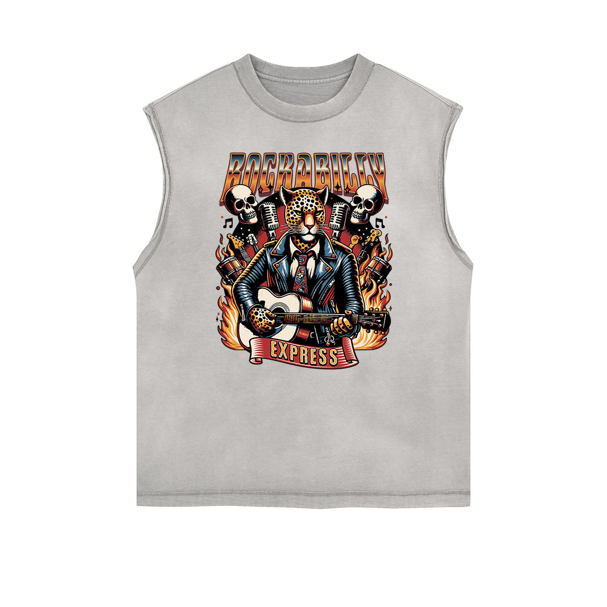 Distressed Sleeveless Rock Style Pattern Tee