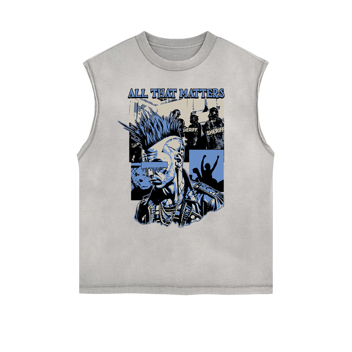 Distressed Sleeveless Rock Style Pattern Tee