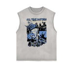 Distressed Sleeveless Rock Style Pattern Tee