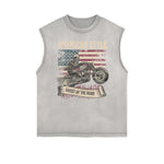 Distressed Sleeveless Rock Style Pattern Tee