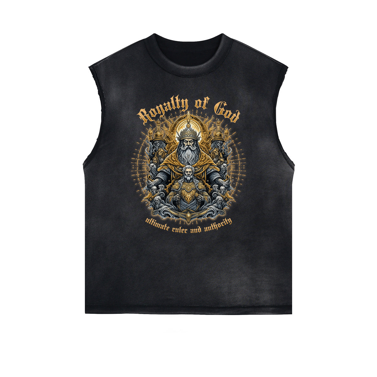 Distressed Sleeveless Gods & Faith Pattern Tee