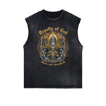 Distressed Sleeveless Gods & Faith Pattern Tee