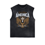 Distressed Sleeveless Gods & Faith Pattern Tee