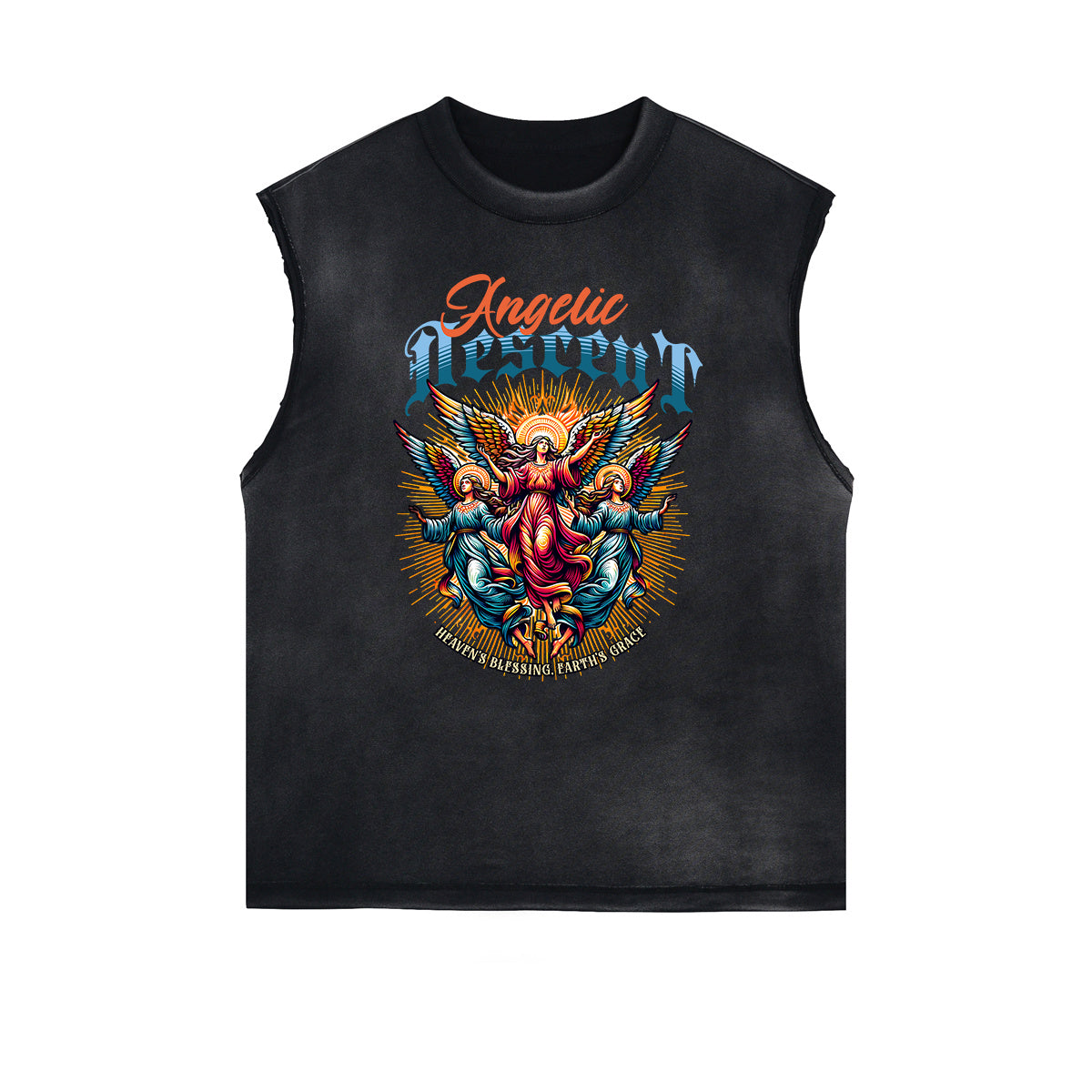 Distressed Sleeveless Gods & Faith Pattern Tee
