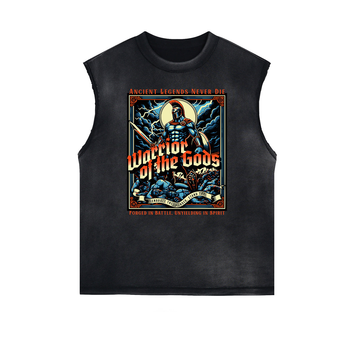 Distressed Sleeveless Gods & Faith Pattern Tee