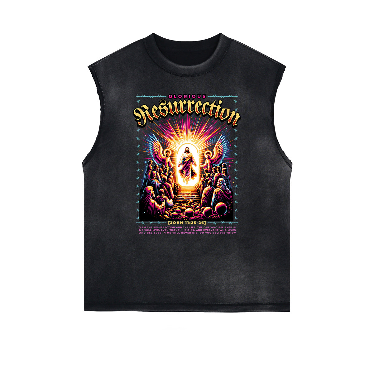 Distressed Sleeveless Gods & Faith Pattern Tee