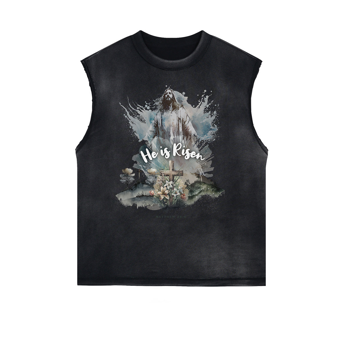 Distressed Sleeveless Gods & Faith Pattern Tee