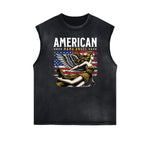 Distressed Sleeveless Playful Cartoon Pattern Tee